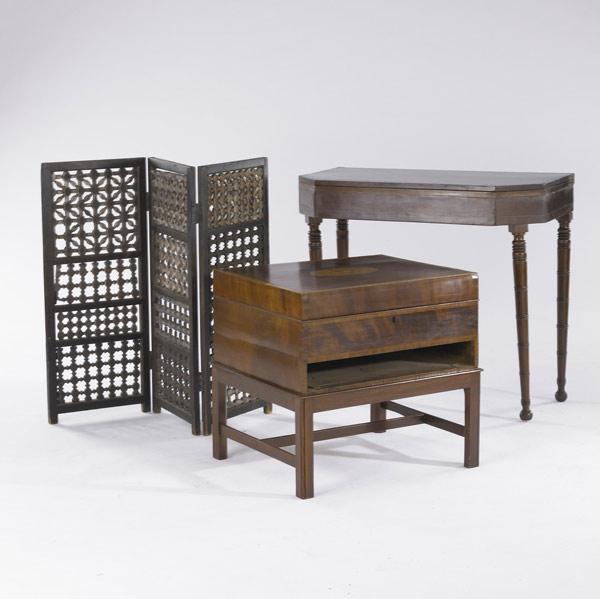 Appraisal: ENGLISH FURNITURE Assorted grouping includes card table three section screen