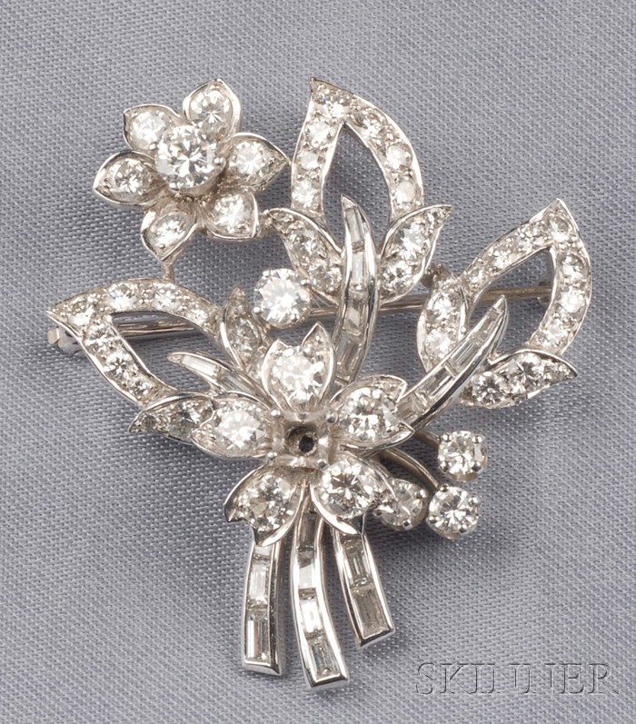 Appraisal: Platinum and Diamond Pendant Brooch designed as a floral spray