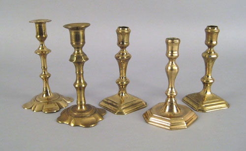 Appraisal: Pair of Queen Anne brass candlesticks ca h together with