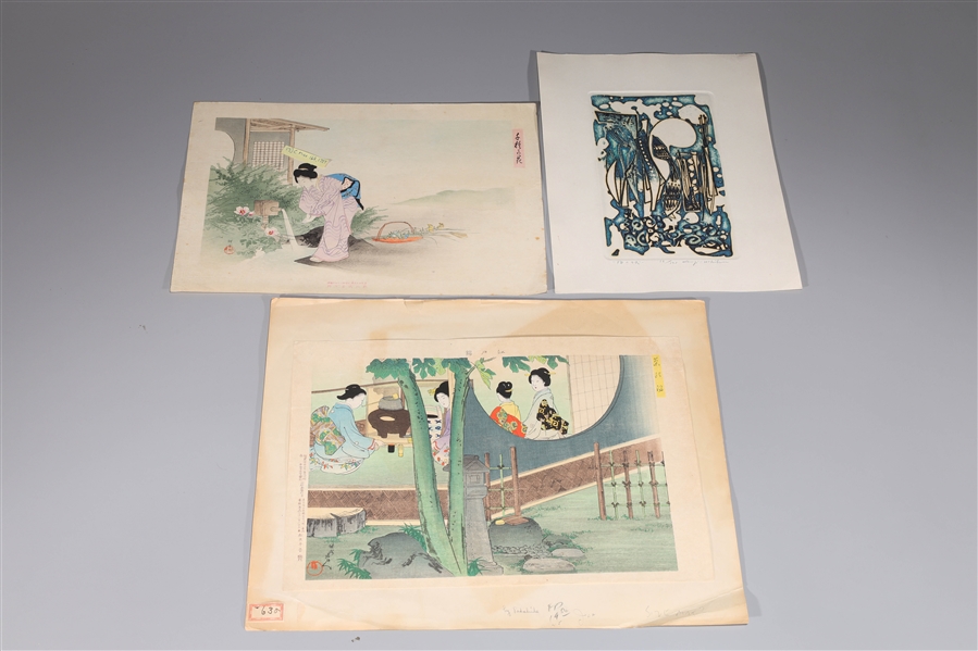 Appraisal: Group of three Japanese prints lithographs some signed with seal