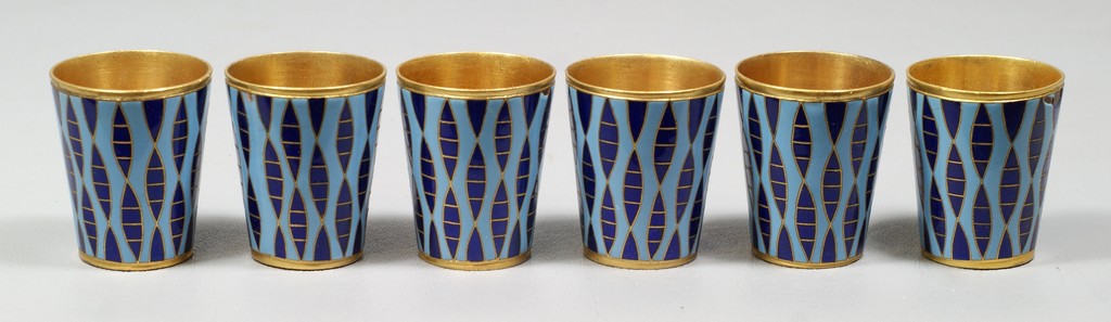 Appraisal: gilt enameled Russian bronze vodka cups signed on base h