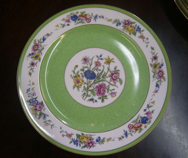 Appraisal: Set of Twelve Charles Ahrenfeldt Limoges Acid-Green-Banded Porcelain Dinner Plates