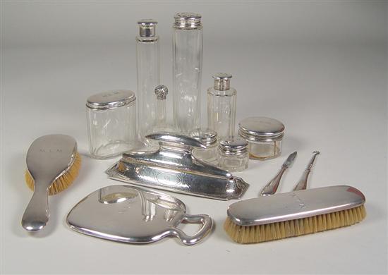 Appraisal: Sterling Dresser Set pieces with brushes mirror files dress hook