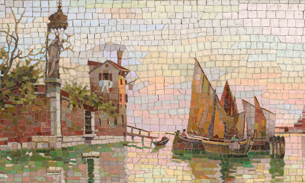 Appraisal: LARGE MICRO MOSAIC VENETIAN CANAL PLAQUE Sight size '' x