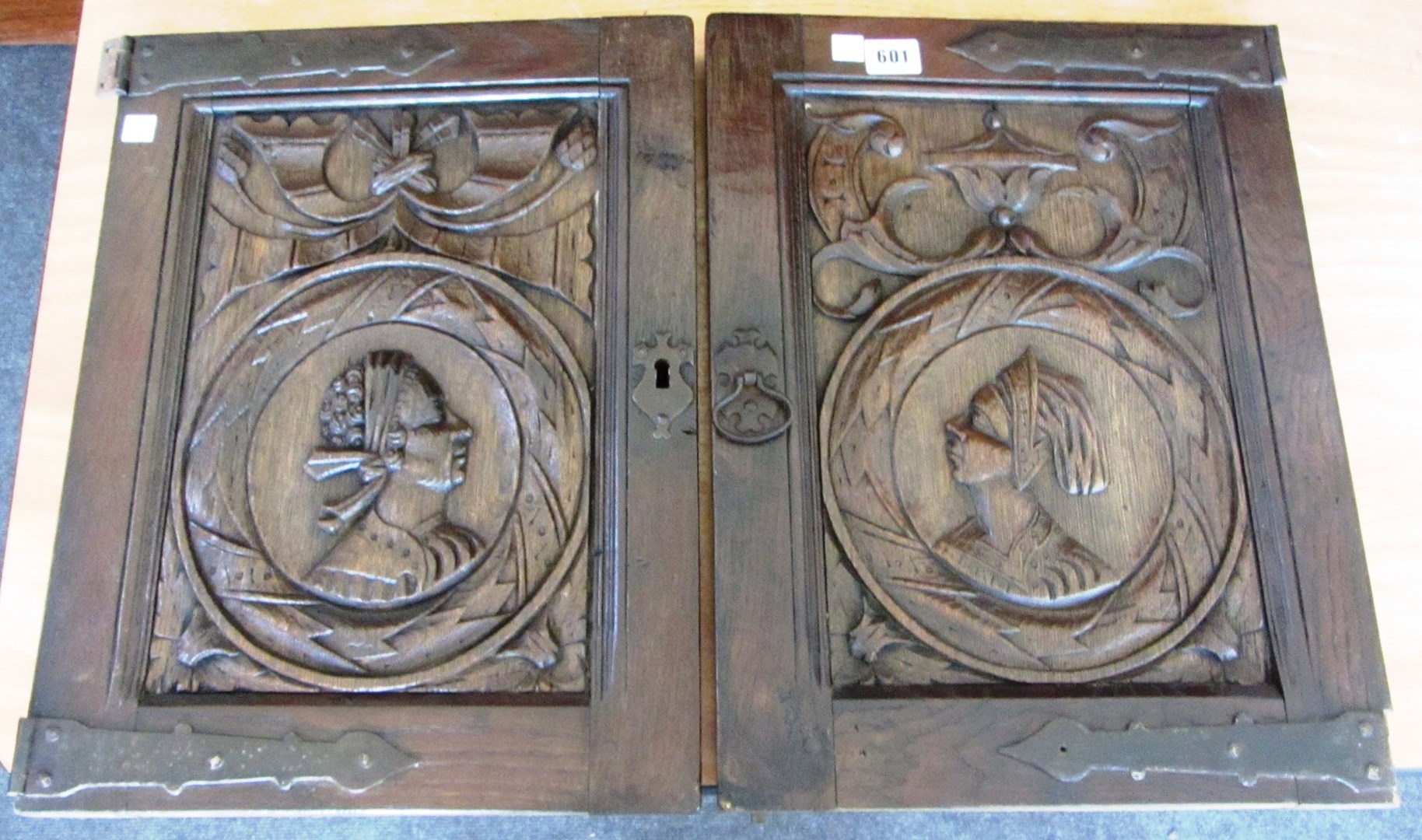 Appraisal: A pair of th century carved oak doors with inset