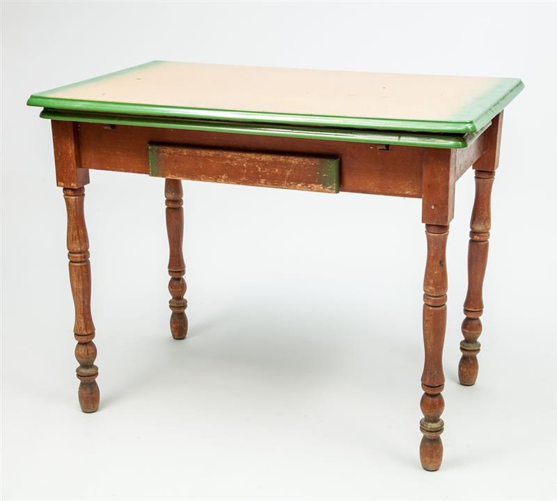 Appraisal: Red Stained Wood Extension Table with Faux-Grained Enamel Top x