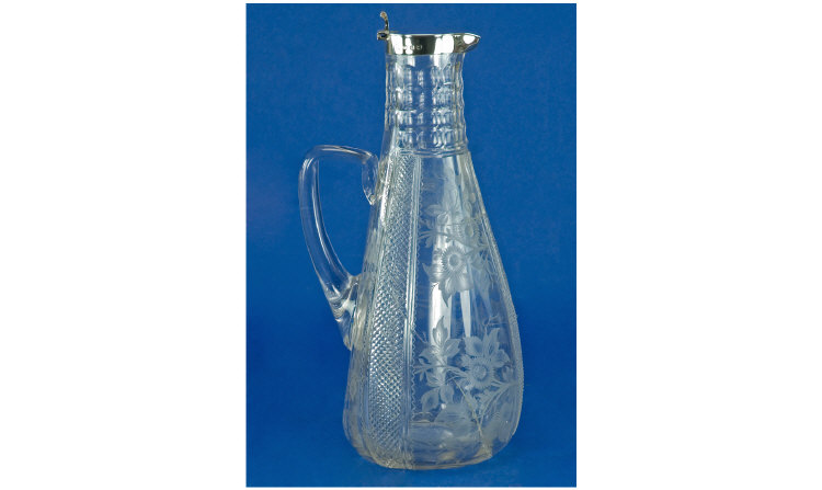 Appraisal: Victorian Silver Topped Glass Decanter With Diamond Cut And Etched