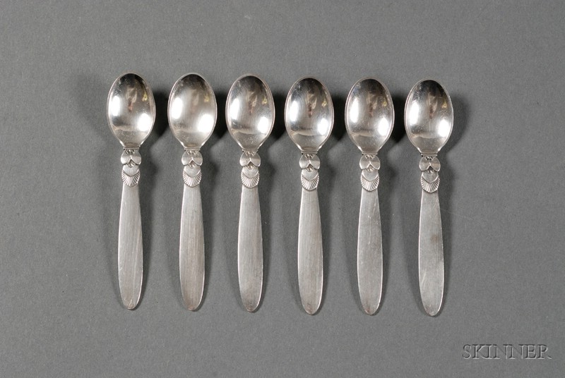 Appraisal: Set of Six Georg Jensen Sterling Acorn Pattern Coffee Spoons