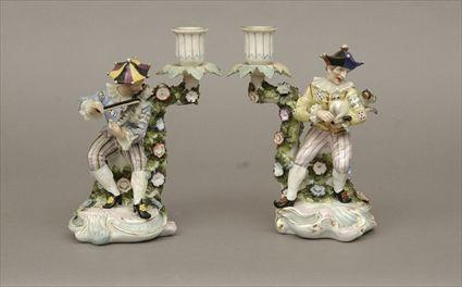 Appraisal: Pair of Meissen-Type Figural Candlesticks