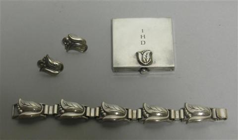 Appraisal: LA PAGLIA STERLING BRACELET EARRINGS COMPACT Bracelet and earrings signed