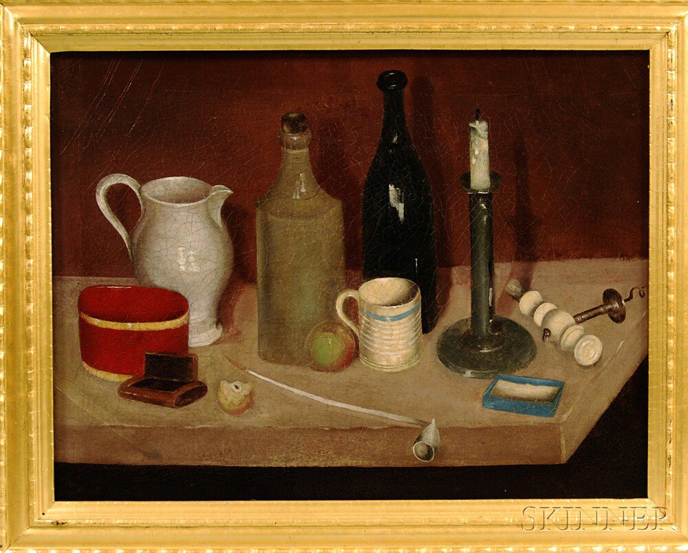 Appraisal: American School th Century Still Life with Pipe Unsigned Oil