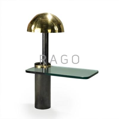 Appraisal: KARL SPRINGER Floor lamp table New York s Bronze brass