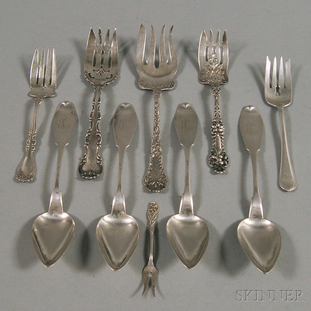 Appraisal: Ten Silver Flatware Serving Items including four M Rubenstein coin