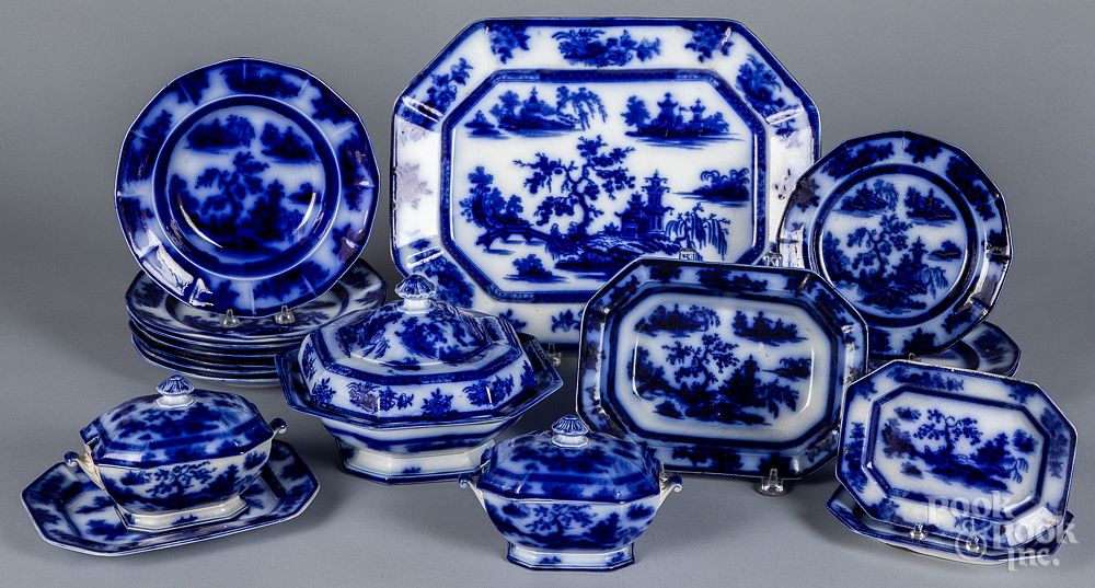 Appraisal: Group of Chapoo pattern flow blue porcelain Group of Chapoo