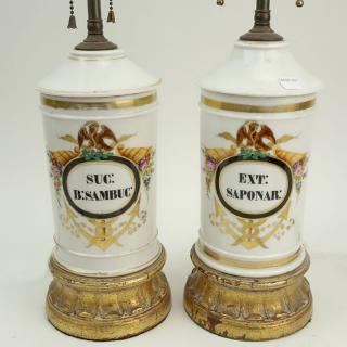 Appraisal: Pair of Hand Painted Apothecary Jar Lamps Pair of Hand