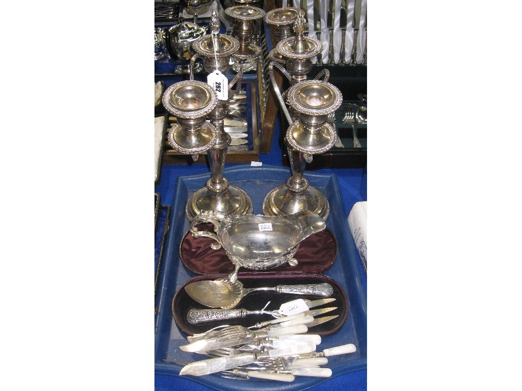 Appraisal: Tray lot of EP - candelabrum sauceboat cake servers loose