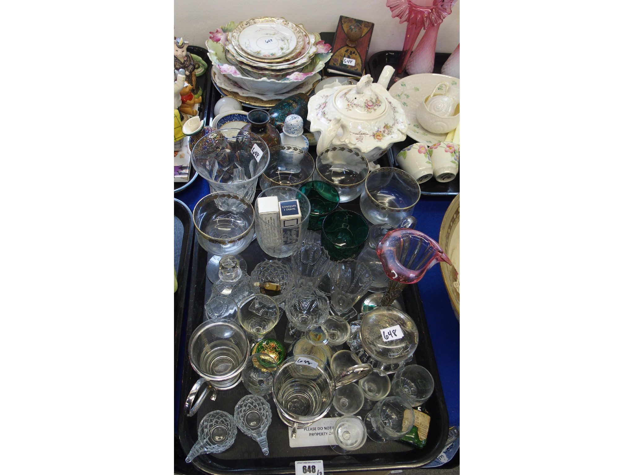 Appraisal: Two trays comprising glasswares including rummer small cordials vase etc