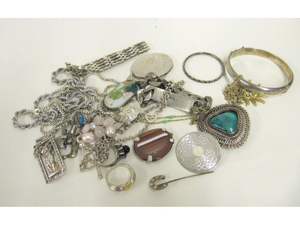 Appraisal: Lot of mostly silver pieces to include neckchains bangle bracelets