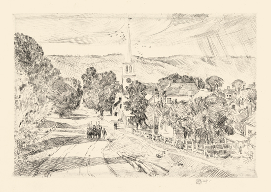 Appraisal: CHILDE HASSAM A Vermont Village Etching on cream wove paper