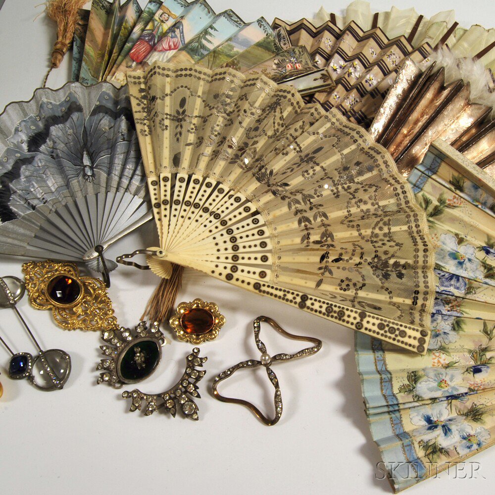 Appraisal: Small Collection of Fans and Jewelry eight assorted ivory plastic