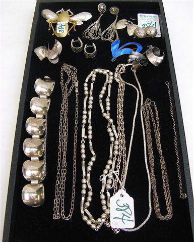 Appraisal: FIFTEEN PIECES OF STERLING SILVER JEWELRY includes chain necklaces lengths