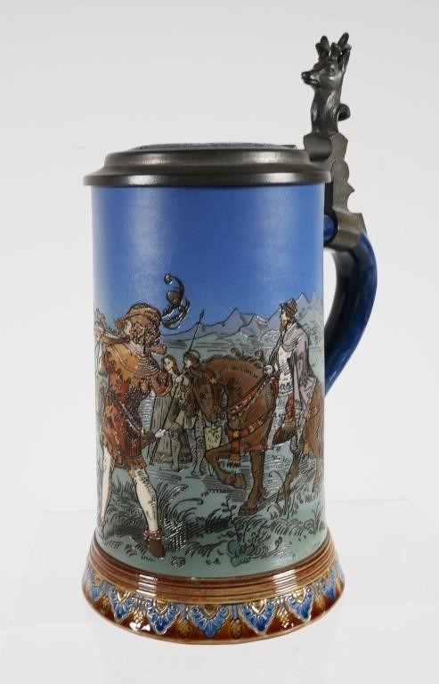 Appraisal: German hand-painted stein with William Tell scene Marked L tall