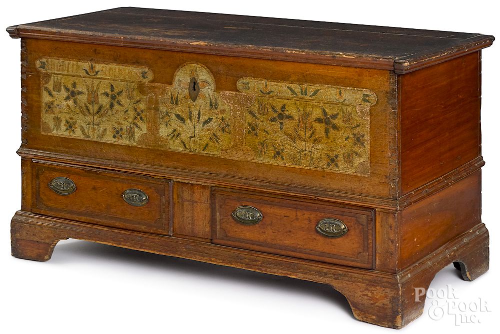 Appraisal: Pennsylvania painted pine dower chest Exclusive on Bidsquare Pennsylvania painted