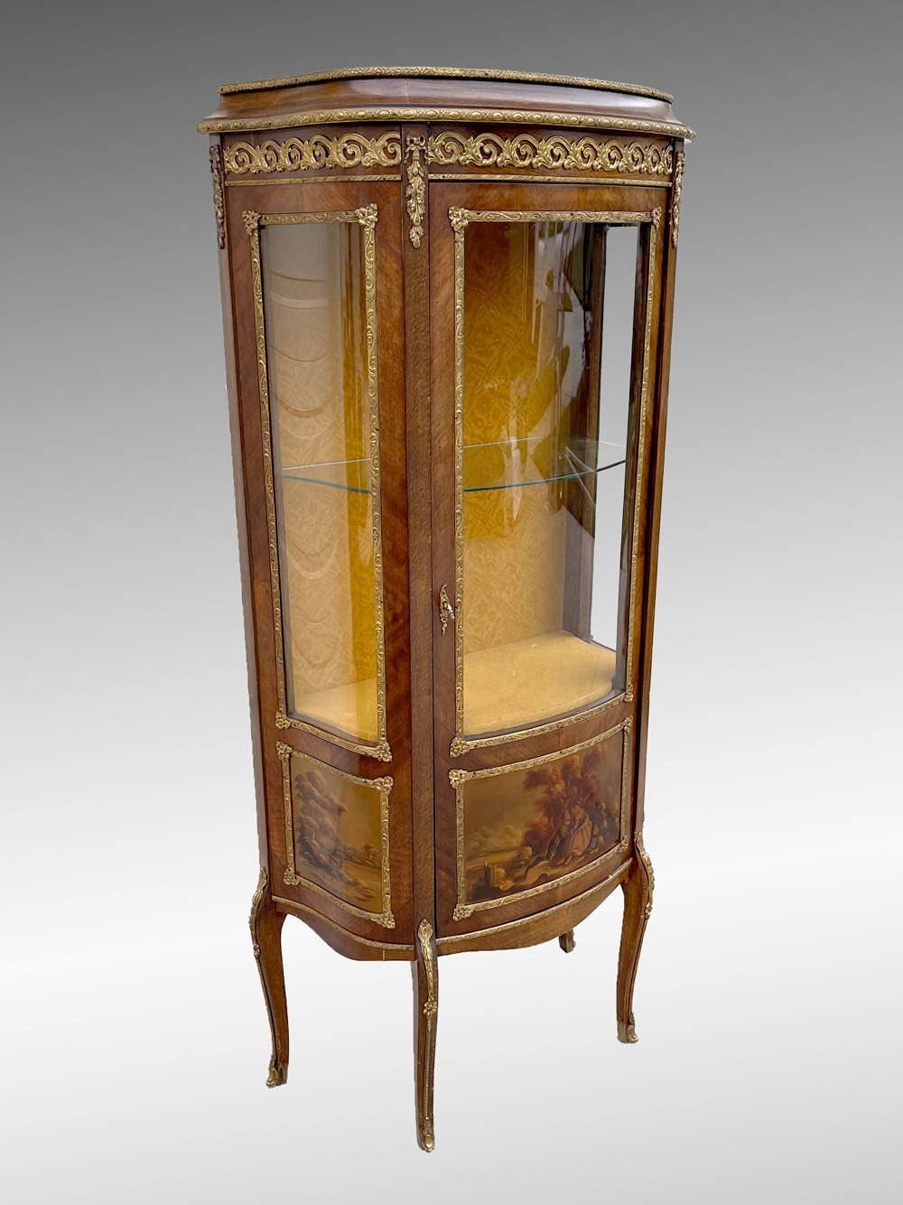 Appraisal: FRENCH VITRINE DISPLAY CABINET Vernis Martin style single shelf vitrine