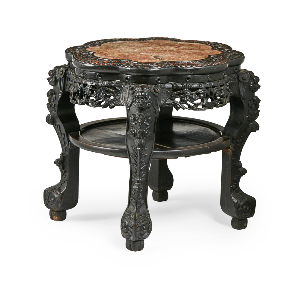 Appraisal: CHINESE HARDWOOD AND MARBLE TOP STAND LATE TH EARLY TH