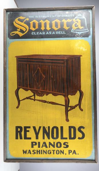 Appraisal: Hand Painted Metal Reynolds Pianos Sign This advertisement for Reynolds