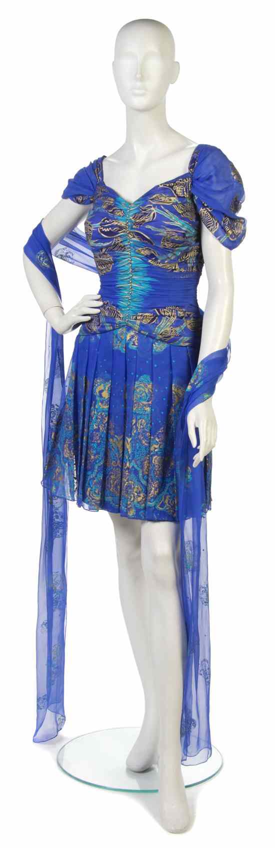 Appraisal: A Zandra Rhodes Royal Blue Silk Chiffon Cocktail Dress with