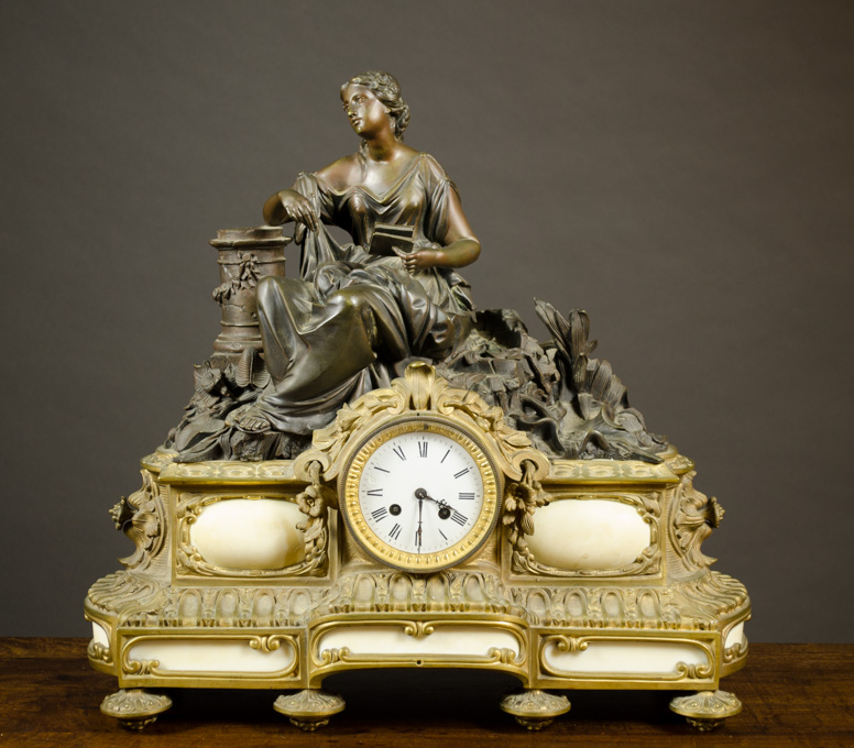 Appraisal: FRENCH BRONZE AND WHITE MARBLE MANTEL CLOCK Japy Freres Cie