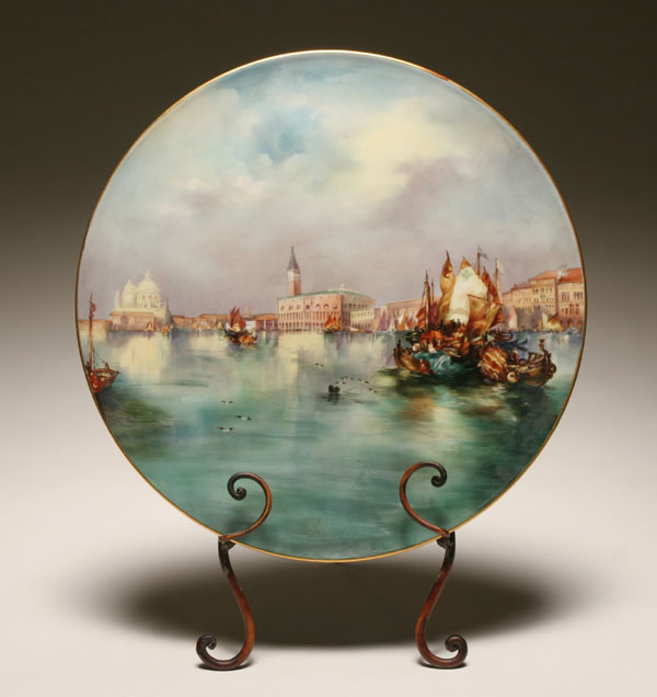 Appraisal: French hand painted charger with scenes of Venice vivid depiction