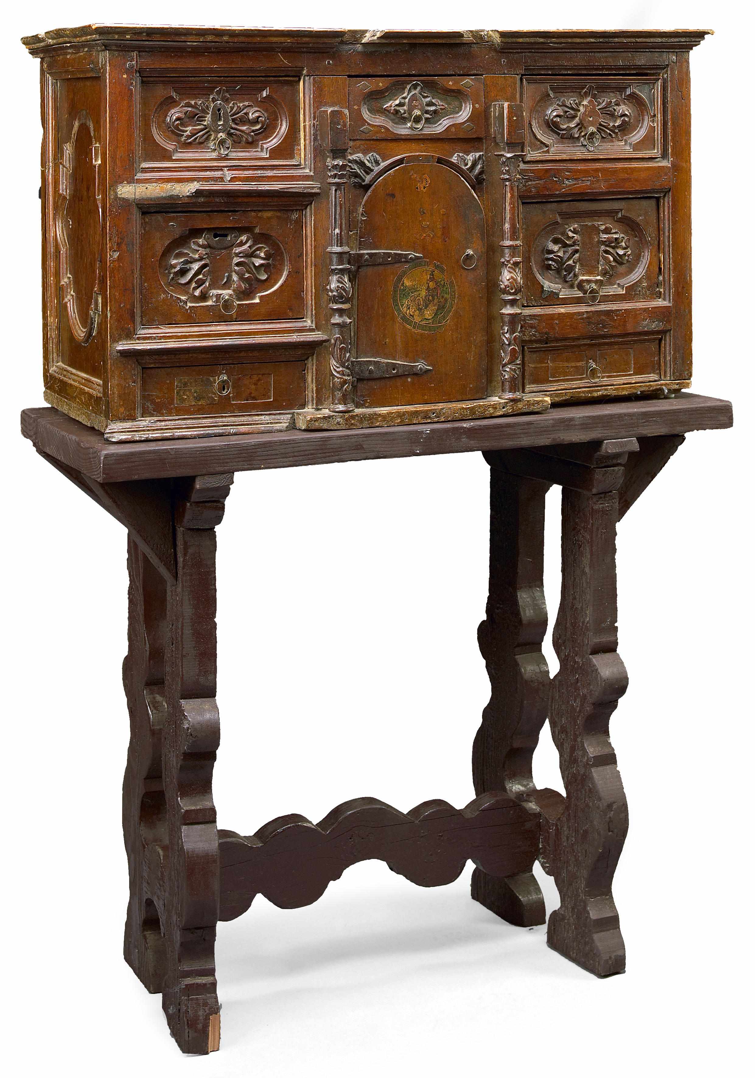 Appraisal: Property of various owners A Spanish Baroque walnut cabinet on