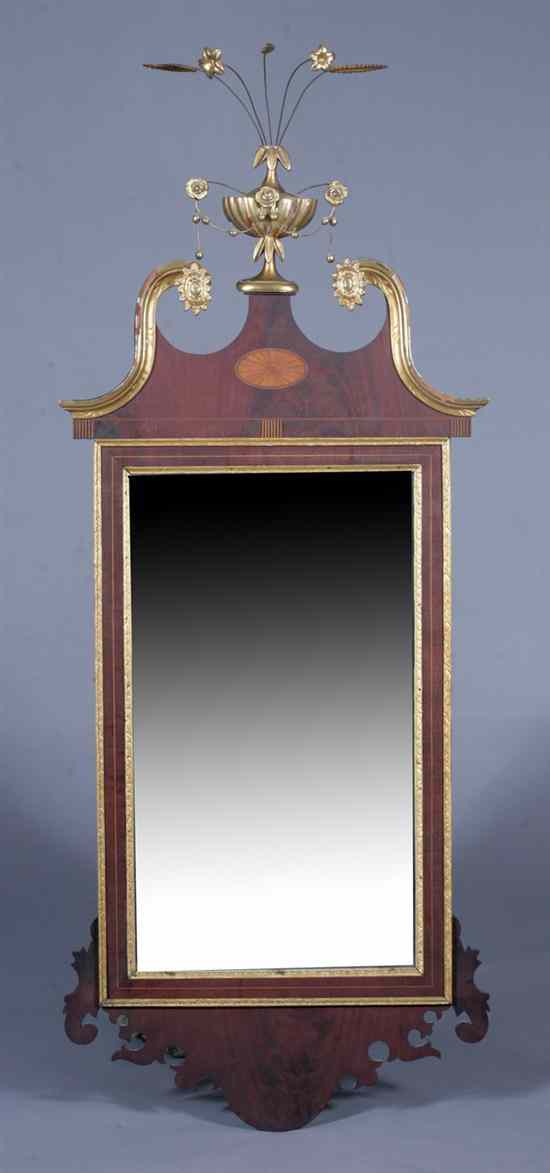 Appraisal: AMERICAN FEDERAL STYLE INLAID AND GILT MAHOGANY PIER MIRROR th