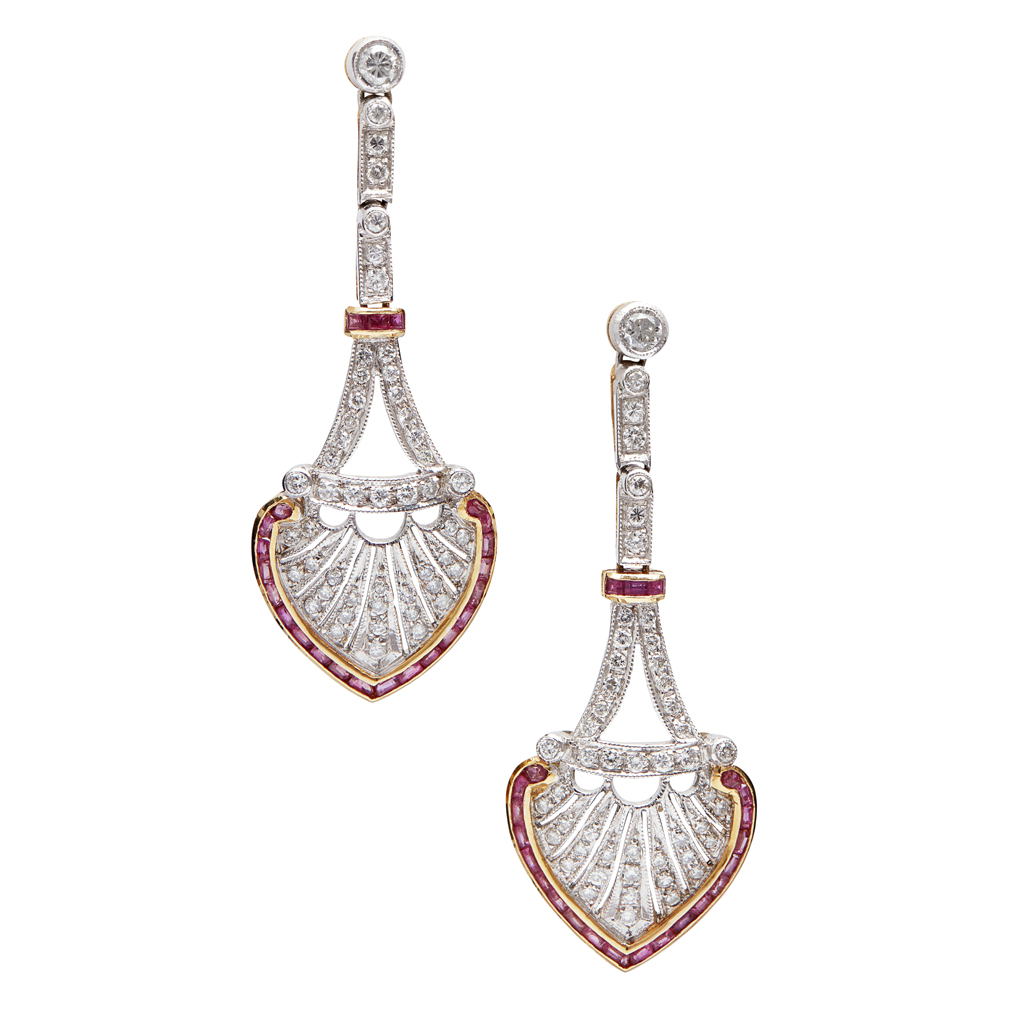 Appraisal: A pair of ruby and diamond set pendant earringseach of