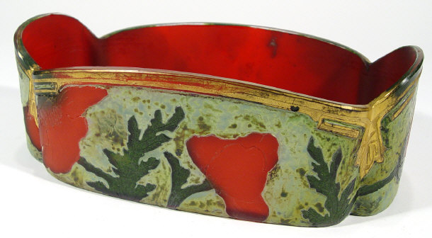 Appraisal: French red and green acid etched Art Deco glass bowl