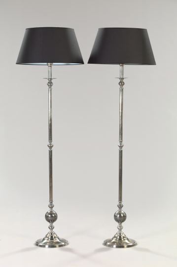 Appraisal: Tall Pair of French Nickel Floor Lamps of torchere form