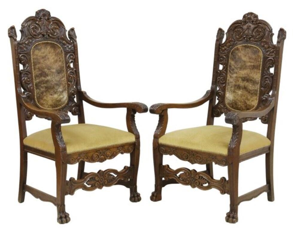 Appraisal: pair Baroque style oak armchairs late th c carved scrolling