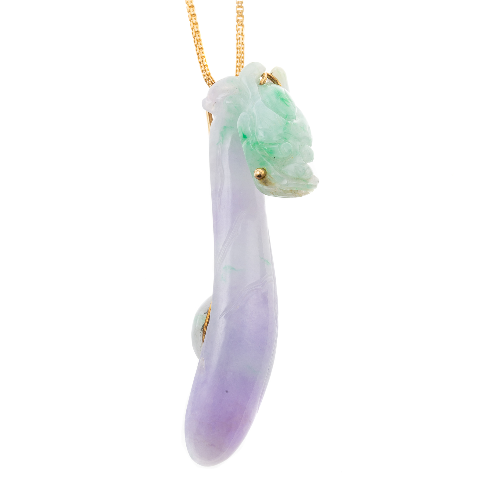 Appraisal: A FINE LAVENDER GREEN JADE DRAGON PENDANT IN K A