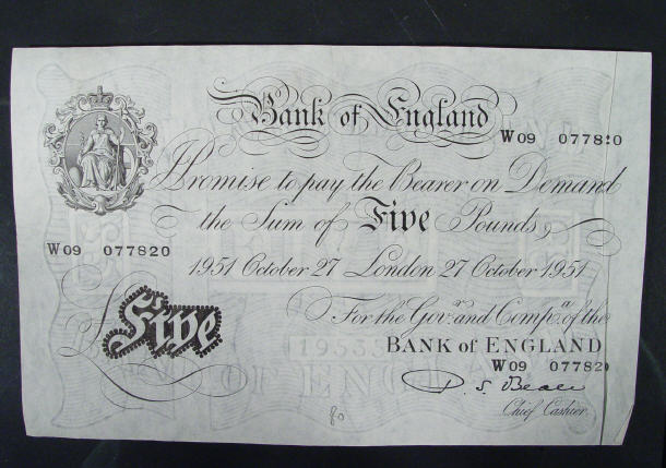 Appraisal: White Bank of England note Beale No W