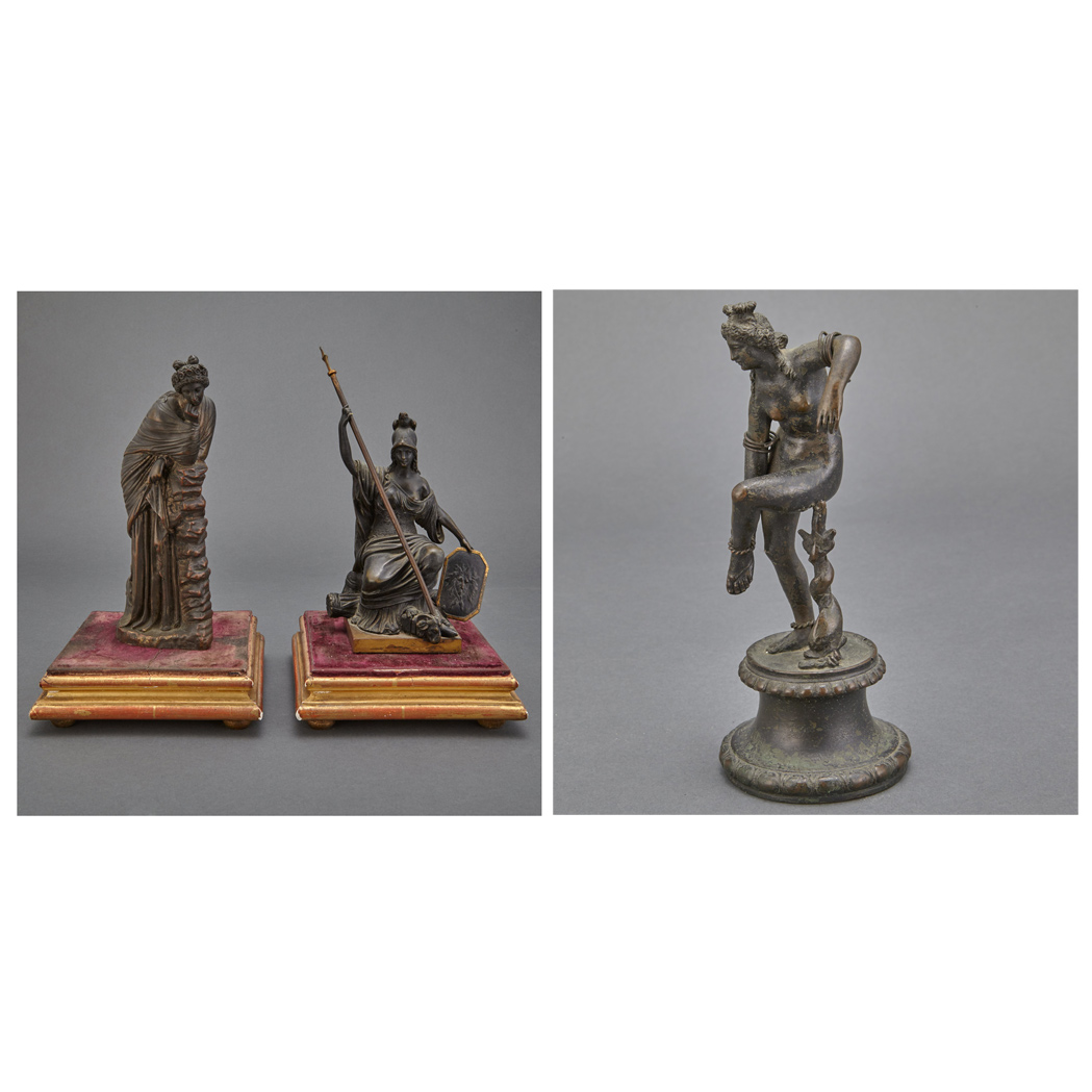 Appraisal: Three Bronze Figures After the Antique One depicting the seated