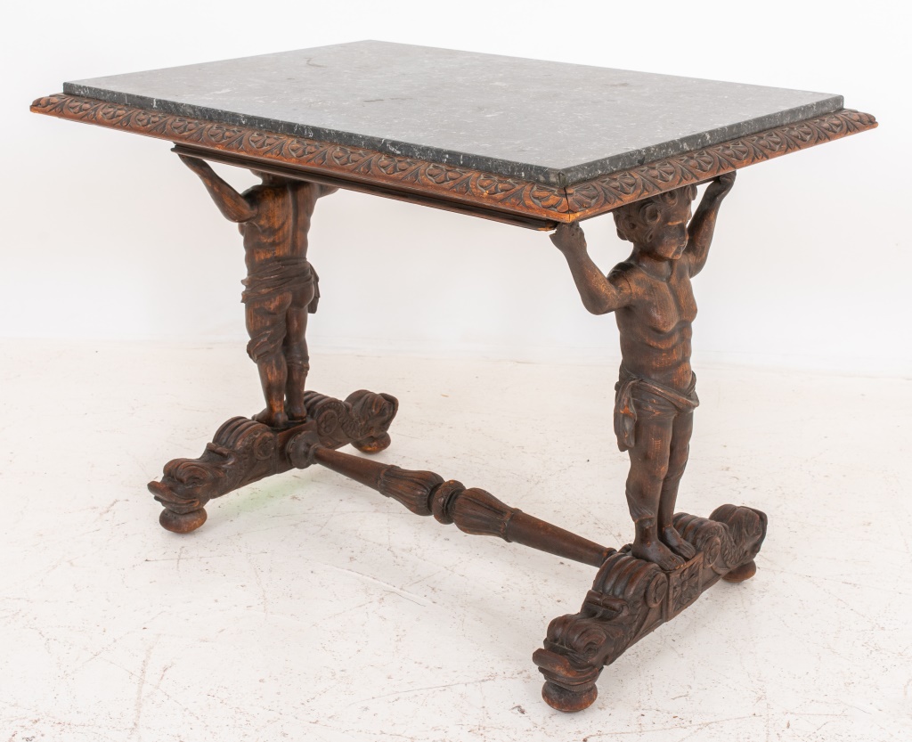 Appraisal: HENRI II GOTHIC STYLE CARVED OAK SIDE TABLE French Henri