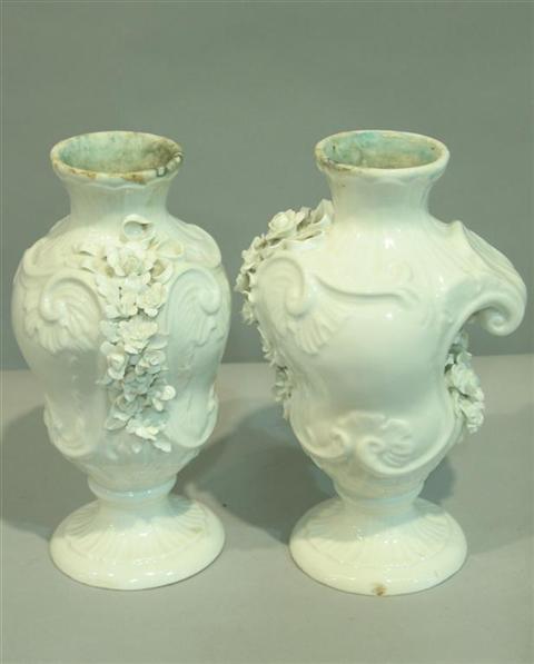 Appraisal: PAIR OF VIENNA STYLE WHITE VASES Late th century bearing