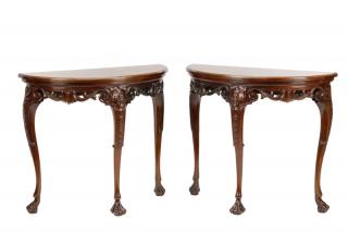 Appraisal: Pair Baker Chippendale Style Demilune Side Tables Baker Furniture American