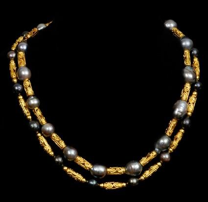 Appraisal: TWO BAROQUE PEARL AND GOLD BEAD NECKLACES and in Provenance