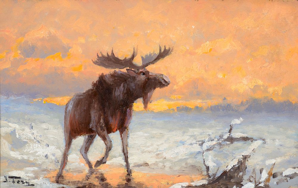 Appraisal: John Fery Winter Evening Twilight Moose Exclusive on Bidsquare JOHN