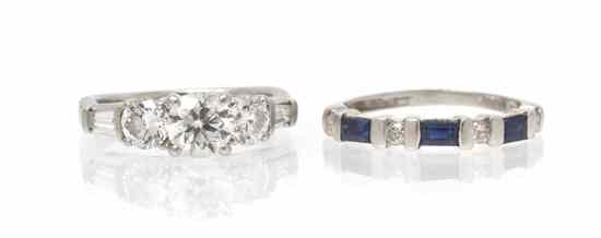 Appraisal: A Group of Platinum and Diamond Rings containing one round