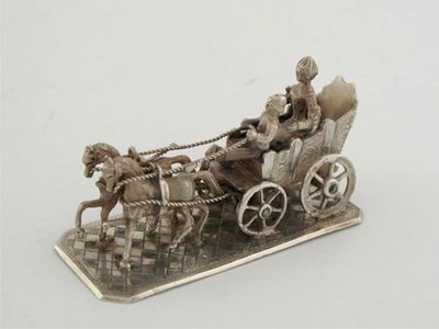 Appraisal: A horse drawn open carriage with lady passenger and coachman