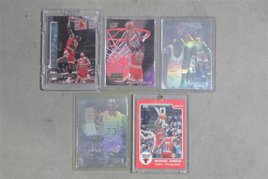 Appraisal: FIVE MICHAEL JORDAN BASKETBALL CARDS Included are his Star rookie